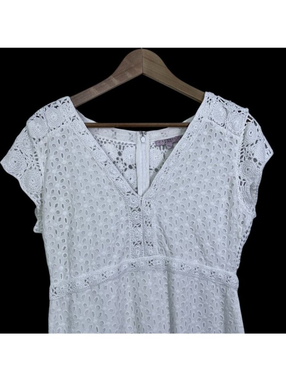 Calypso St Barth Women Sz M Dress LWD White Eyelet Crochet Lace Boho Resort - Picture 3 of 16